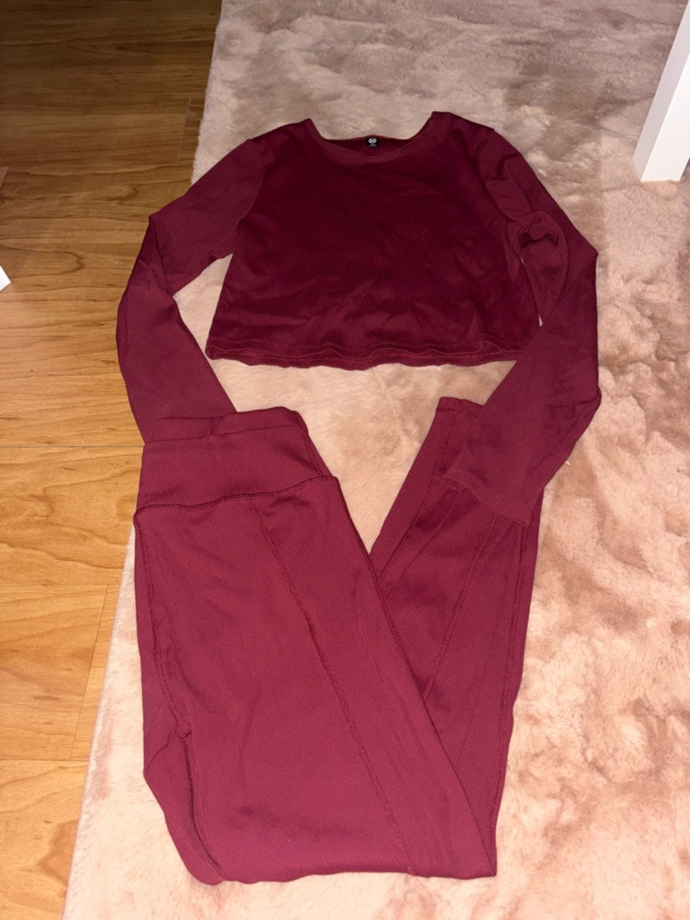 Ardene Burgundy Ribbed Leggings and Crop Top Set